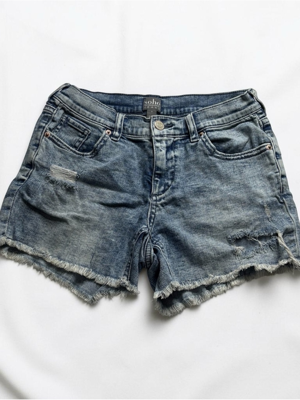 Soho Faded Blue Distressed Denim Shorts